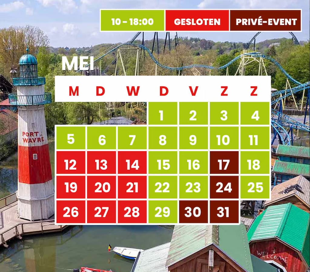 Walibi Belgium is op 17, 24, 30 en 31 mei afgehuurd voor privé-events