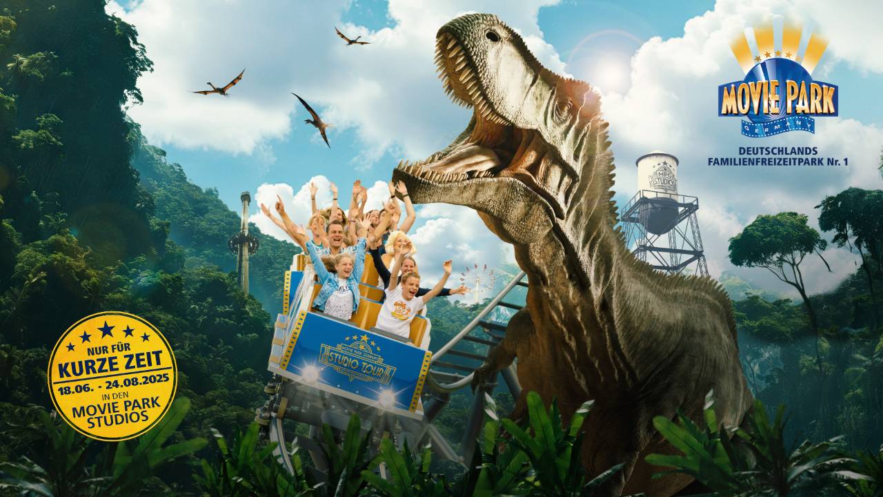 Ontdek de World of Dinos in Movie Park Germany! Reis terug in de tijd met 25 levensechte, bewegende dinosaurussen. Een interactief avontuur voor gezinnen en dinofans van 18 juni t/m 24 augustus 2025. Boek nu!